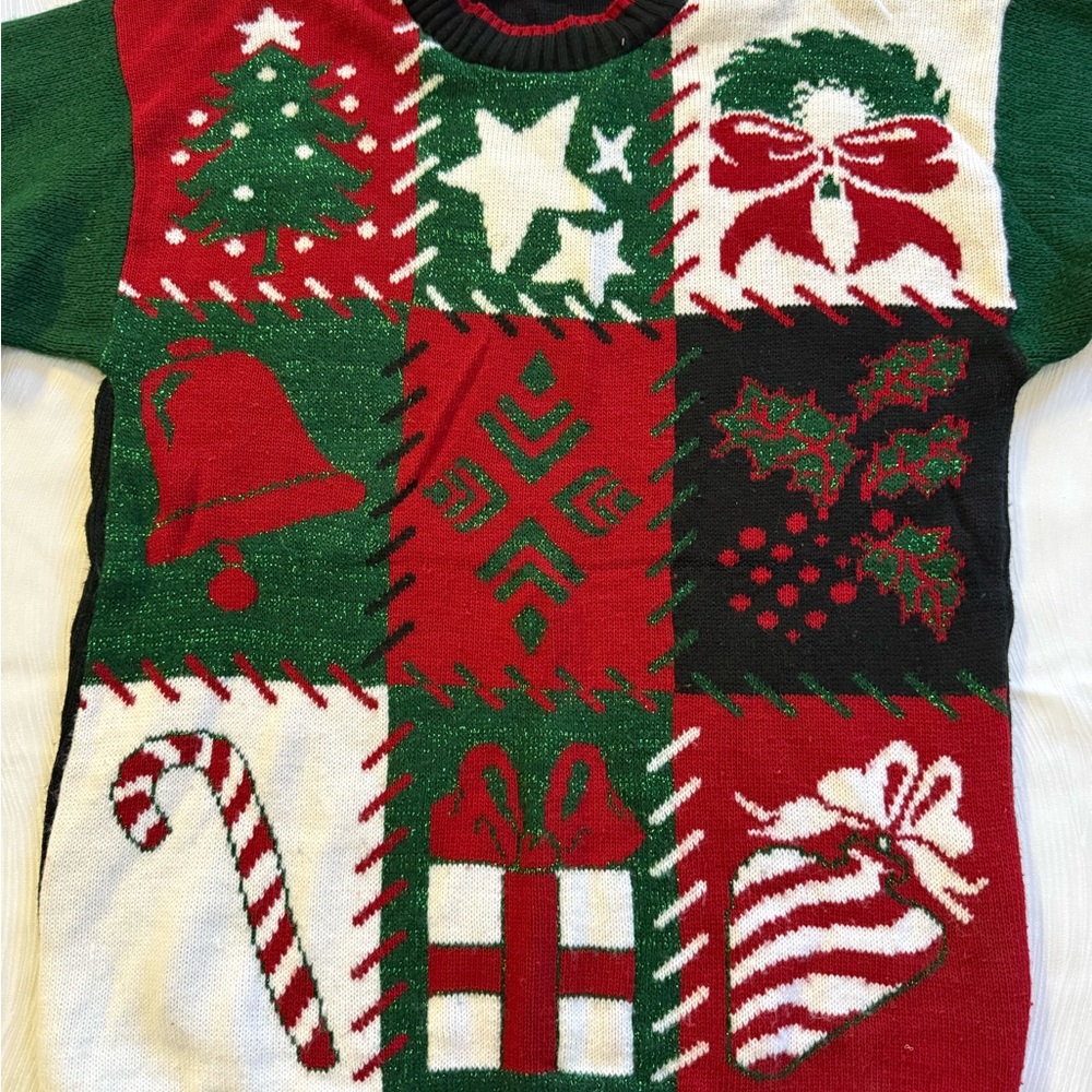 Vintage NutCracker Ugly Christmas Sweater Patchwork Holiday Made in USA L